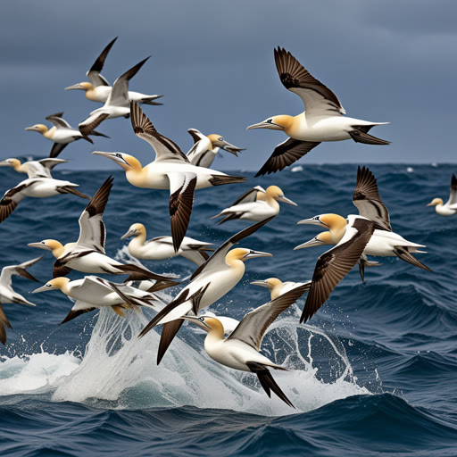 កាលពីមួយដង មានហ្វូង gannets ហោះលើមហាសមុទ្រ ស្វែងរកត្រី។ ពួកគេចុះចូលទៅក្នុងទឹកយ៉ាងស្រាល ដោយប្រើមាត់ដែលមំឡាន់របស់ពួកគេในการចាប់អាហារ។ ក្នុងចំណោមពួកគេ មានgannet វ័យក្មេងម្នាក់ដែលបានសុបិន្តក្លាយជាមនុស្សល្អបំផុតក្នុងការចុះកម្រិត។ ថ្ងៃមួយ ភ្លៀងប្រហារមក និងgannet វ័យក្មេងបានដឹកនាំមនុស្សដទៃទៅកន្លែងសុវត្ថិភាពដោយមុតមាំ។ ក្នុងការឆ្លើយតប ក្រុមហ្វូងបានចូលរួមអបអរសាទរ ក្លាយជេកនុស្សធម៌នៃgannet វ័យក្មេងនេះ។