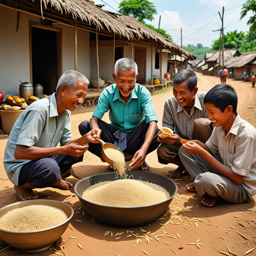 ក្នុងភូមិមួយតូច មានមនុស្សម្នាក់ឈ្មោះសុខាដែលចូលចិត្តរួសរាន់ពូជ។ នៅមួយថ្ងៃ គាត់បានរកឃើញគូសស្រូវភាគតិចមួយនៅលើផ្លូវ។ សុខាដែលបានសម្រេចចិត្តយកវាទៅផ្ទះ។ គាត់រីករាយណាស់ ហើយបានចម្អិនភាគតិចមួយរបស់វាទៅបង្គុំម្ហូប។ មិត្តភក្តិមកកាន់ ហើយពួកគេចំណោតនឹងជីវិតស្មាត់ស្មោះសញ្ជាត មានរូបិយវត្ថុ។ បន្ទាប់ពីបរិច្ឆេទ សុខាបានចែកការប្រកួតមួយទៀតឲ្យភូមិ ទាំងអស់គ្នារីករាយប្រាក់ដល់អាកាស្តា។