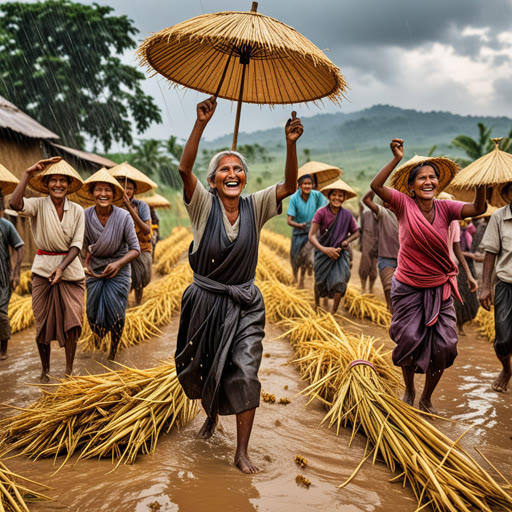 នៅក្នុងគ្រាសភ្នំពេញតូចមួយរដូវប្រមូលផលគឺជាពេលវេលាដែលរំពឹងទុកជាងគ្រប់ពេលវេលានៅក្នុងឆ្នាំ។ កសិករករសច្ច​ភ្លាមមិនពិបាកក្នុងការប្រមូលផលរបស់ពួកគេទេ។ នៅឆ្នាំមួយ,ភ្លៀងភ្លាមៗបានលាងព្រះបន្ទូលអ្វីខ្លះពីការប្រមូលផល ប៉ុន្តែអ្នកនគរនឹងបានចូលរួមជួយគ្នា។ ពួកគេបានប្រារព្ធពិធីមួយដើម្បីគោរពការប្រមូលផលដែលនៅរាងនេះ បង្ហាញពីការដឹងគុណនិងភាពជោគជ័យរបស់ពួកគេ។ ភាពសប្បាយនៃការប្រមូលផលបានភ្ជាប់សហគមន៍ជិតស្និទ្ធ ធ្វើឱ្យពួកគេចែករំលែករឿងនិងការអាទិទេរជំនួសតាមពេលយប់។