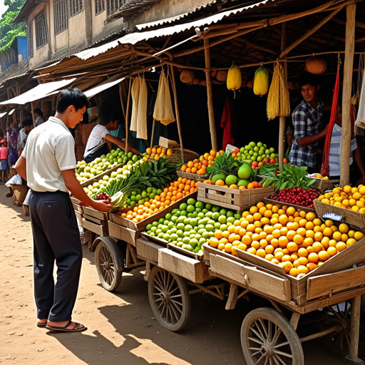 កាលពីបុរាណមួយ មានភូមិមួយស្រឡាញ់ក្មេងម្នាក់ឈ្មោះសាំ មានកន្លែងលក់ផ្លែឈើតូចមួយ។ មួយថ្ងៃឡើងក្តៅ កម្ពស់ក្តៅ​បានធ្វើឲ្យកន្លែងលក់របស់គាត់ឈប់ ហើយគាត់មិនអាចលក់អ្វីបានទេ។ ناگរ នៅកន្លែងនោះ មានអ្នកធ្វើដំណើរម្នាក់បានចូរ​ឮនិងផ្តល់យុទ្ធសាស្ត្រតទៅលាក់ស្តានផ្លែឈើ។ ដោយធ្វើតាមយុទ្ធសាស្ត្រនោះ សាំបានរកឃើញផ្លូវដែលរវជា និងបានដាក់បញ្ចូលកន្លែងលក់នៅទីនោះ។ ផ្លែឈើរបស់គាត់ត្រូវបានលក់យ៉ាងรวន ដោយសារតែការត្រលប់សម្រាប់កញ្ចង់សង្គិតរបស់គាត់។