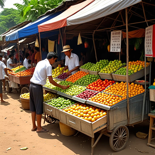 កាលពីបុរាណមួយ មានភូមិមួយស្រឡាញ់ក្មេងម្នាក់ឈ្មោះសាំ មានកន្លែងលក់ផ្លែឈើតូចមួយ។ មួយថ្ងៃឡើងក្តៅ កម្ពស់ក្តៅ​បានធ្វើឲ្យកន្លែងលក់របស់គាត់ឈប់ ហើយគាត់មិនអាចលក់អ្វីបានទេ។ ناگរ នៅកន្លែងនោះ មានអ្នកធ្វើដំណើរម្នាក់បានចូរ​ឮនិងផ្តល់យុទ្ធសាស្ត្រតទៅលាក់ស្តានផ្លែឈើ។ ដោយធ្វើតាមយុទ្ធសាស្ត្រនោះ សាំបានរកឃើញផ្លូវដែលរវជា និងបានដាក់បញ្ចូលកន្លែងលក់នៅទីនោះ។ ផ្លែឈើរបស់គាត់ត្រូវបានលក់យ៉ាងรวន ដោយសារតែការត្រលប់សម្រាប់កញ្ចង់សង្គិតរបស់គាត់។